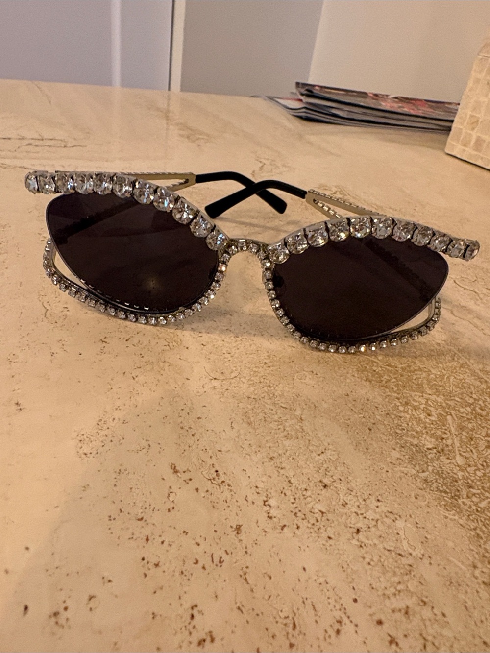 Crystal-Embellished Cat Eye Sunglasses - Black